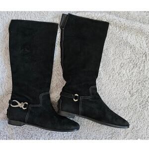 Tod's Suede Leather Flat Buckle Riding Pull On Boots Women 5.5-6 EU 36.5‎ Black